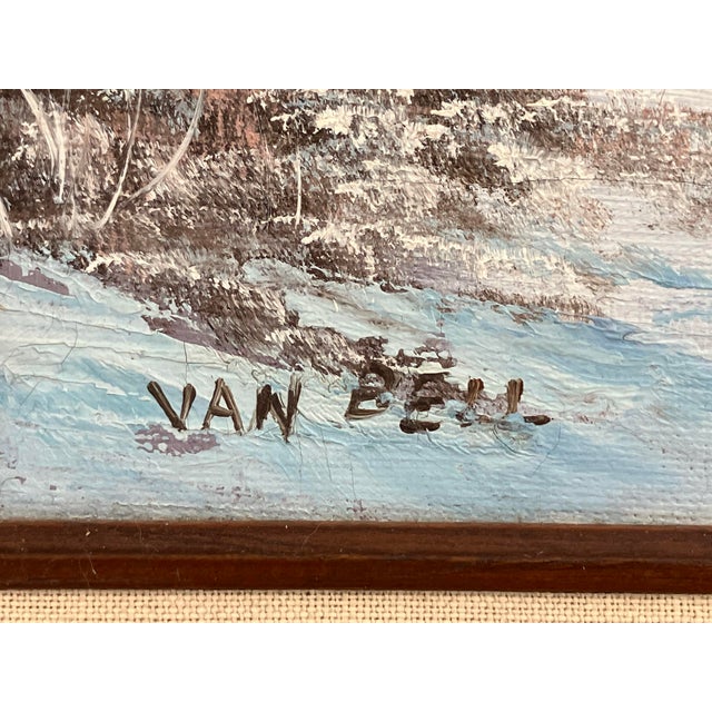 Small Vintage Winter Landscape Oil Painting by Van Bell For Sale - Image 9 of 11