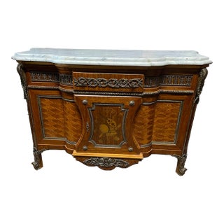 French Louis XV Style Commode Ormolou Marquetry Sideboard For Sale