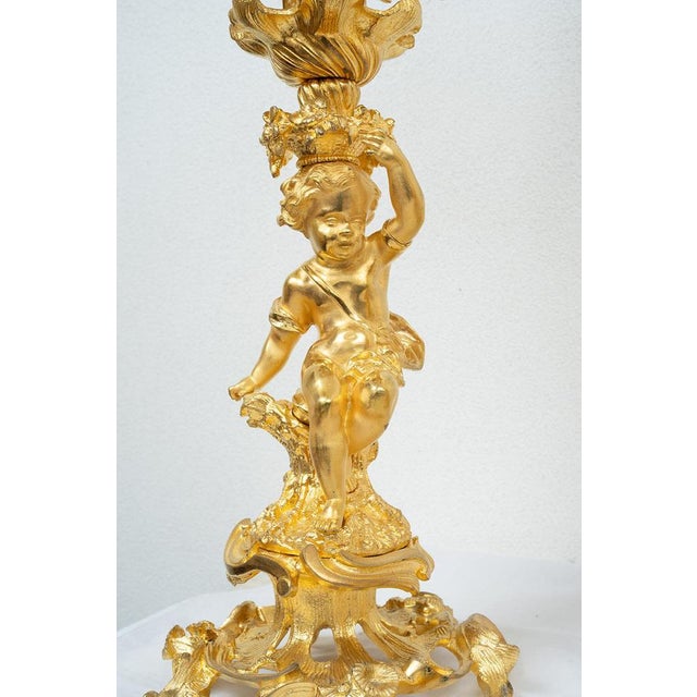 Antique French Napoleon III Clock & Candlesticks in Gilded Bronze, 19th Century, Set of 3 For Sale - Image 6 of 8