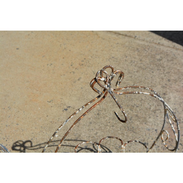 1980s Shabby Pair of Round Iron Wire Hanging Planters Baskets W/Chippy White Paint For Sale - Image 6 of 13