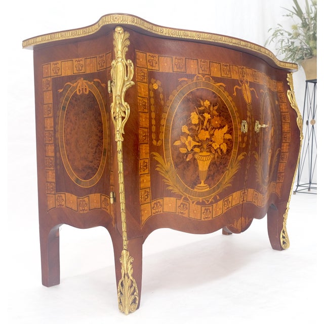 Brown Very Fine Large Bombe Brass Mount Inlay Italian Console Dresser MINT For Sale - Image 8 of 17