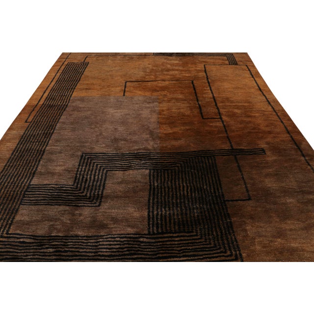 Art Deco Rug & Kilim’s Moroccan Rug in Brown With Black Art Deco Style Geometric Pattern For Sale - Image 3 of 7