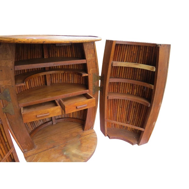 Vintage Pencil Reed Vertical Stem Rattan Barrel Shaped Liquor Cabinet or Bar For Sale - Image 9 of 13