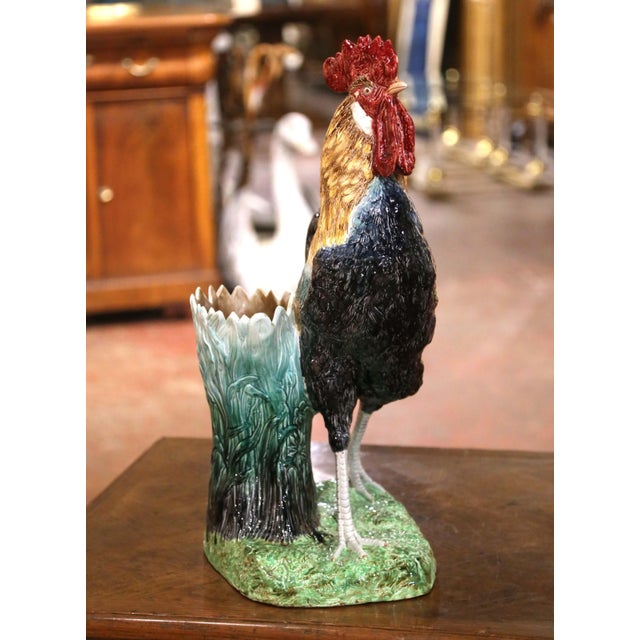 19th Century French Barbotine Rooster Vase in the Manner of Carrier-Belleuse For Sale - Image 12 of 15