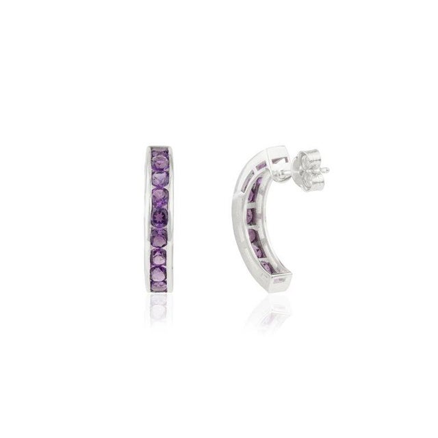 February Birthstone Purple Amethyst Hoop Earrings in Solid Silver, A Pair For Sale - Image 6 of 11