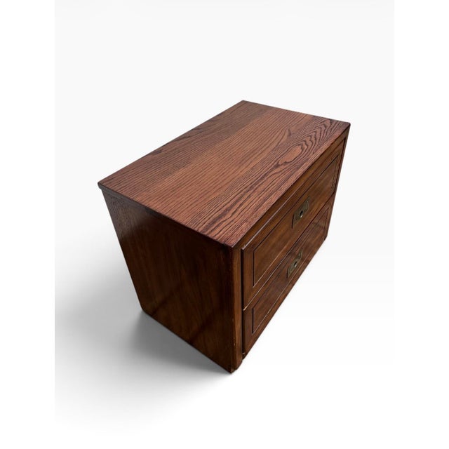 Henredon Style Mid-Century Modern Campaign Oak Nightstand, Circa 1970s, in great condition, doesn’t have the makers mark,...