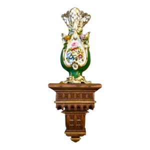 Coalport 19th Century Hand Painted Green Rococo Style Vase With Stand