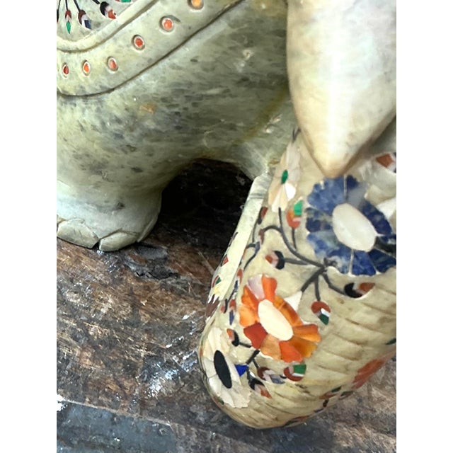 Traditional Vintage Solid Stone Inlay Elephant For Sale - Image 3 of 12