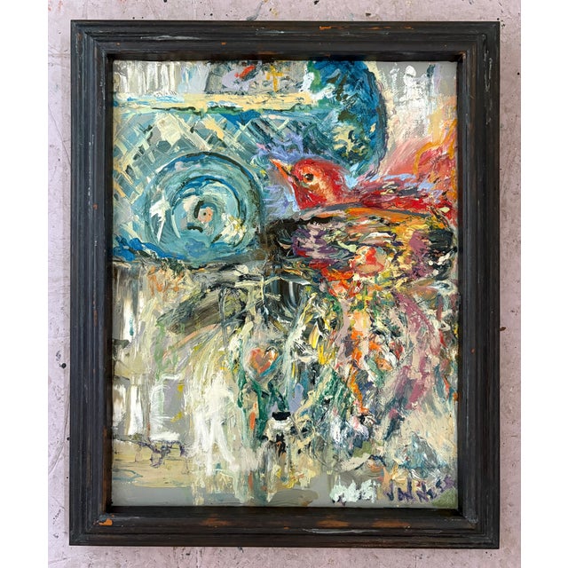 Impressionist "Bird on Its Ladder", Framed, Oil Painting, Aviary Art For Sale - Image 3 of 7