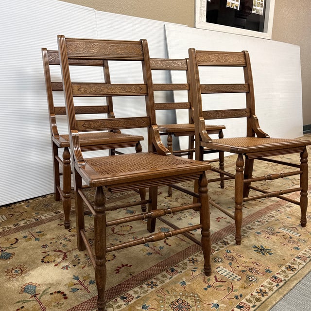 Victorian Victorian Ladderback Dining Chairs, Set of Four For Sale - Image 3 of 12