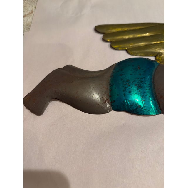 Folk Art Vintage Jewel-Tone Metal Trumpeting Angels — Christmas Holiday Decor, Pair For Sale - Image 3 of 9