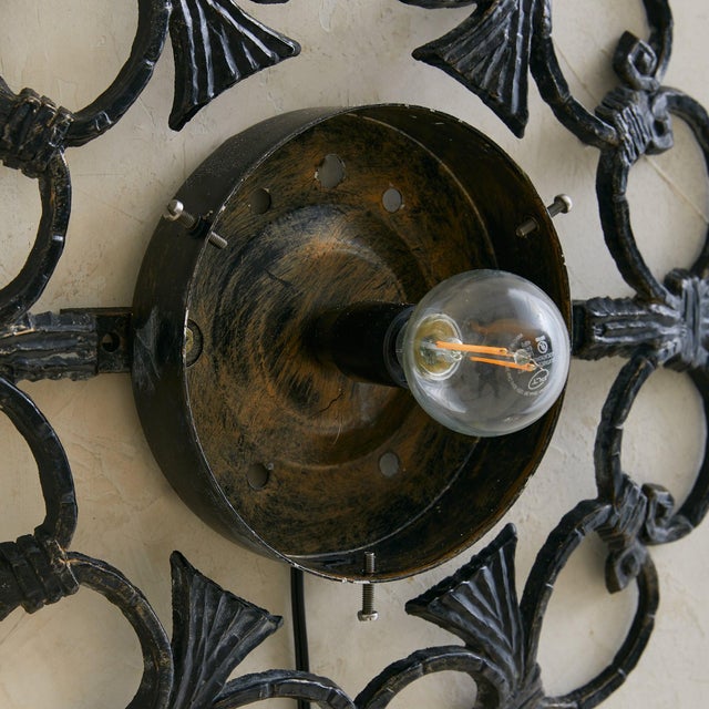 Black Italian Verdigris Iron + Amber Glass Sconce or Flush Mount, 1970s - 6 Available For Sale - Image 8 of 8