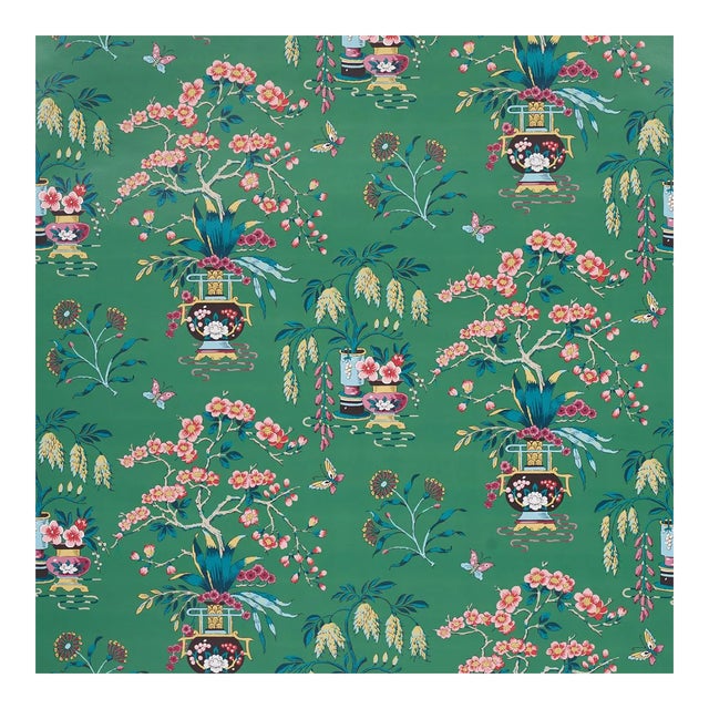 Schumacher Ming Vase Wallpaper in Jade - 10 Yards For Sale