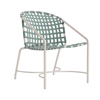 Brown Jordan Kantan Aluminum Arm Chair in Shade with Spa Suncloth Strapping For Sale