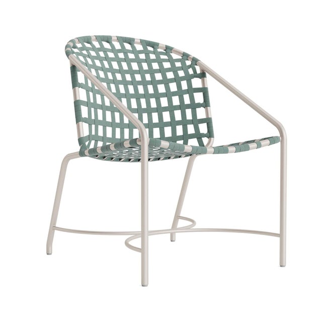 Brown Jordan Kantan Aluminum Arm Chair in Shade with Spa Suncloth Strapping For Sale