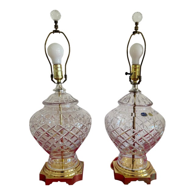 1990s Vintage Bohemia Crystal Table Lamps - Set of Two For Sale