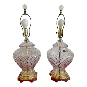1990s Vintage Bohemia Crystal Table Lamps - Set of Two