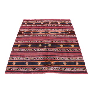 1960s Striped Dowry Handmade Mid Century Modern Handmade Kilim Rug For Sale