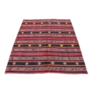 1960s Striped Dowry Handmade Mid Century Modern Handmade Kilim Rug