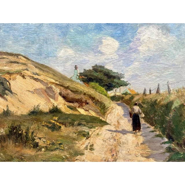 Female Figure, Path Through the Dunes, Returning from Fishing, 1890s-1910s, Oil on Canvas For Sale - Image 3 of 12
