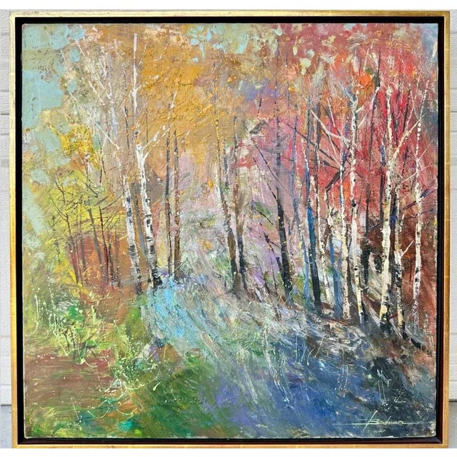 Abstract Mykola Bodnar – Autumn Forest Landscape (Original Oil Painting) Framed For Sale - Image 3 of 12