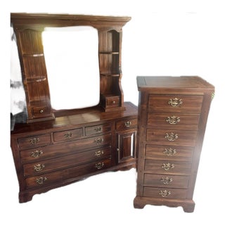 Vintage Sears Open Hearth 2-Piece Bedroom Set - Dresser With Hutch & Lingerie Chest For Sale