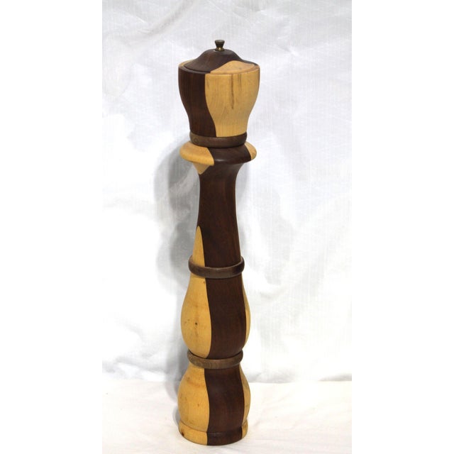 Vintage Folk Art Excellent, Extra-Large Turned Wood Pepper Mill For Sale - Image 4 of 7