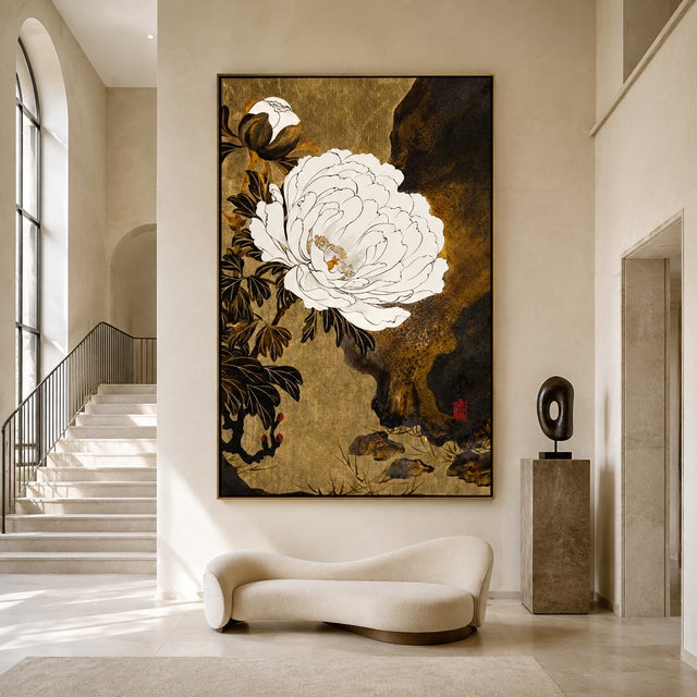 Japanese 1882 Peonies Japanese Floral Fine Art Print by Shibata Zeshin - 24" X 36" For Sale - Image 3 of 9