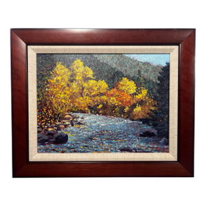 1990s Original Acrylic on Canvas Painting by Tim Saska – Framed Autumn River Landscape