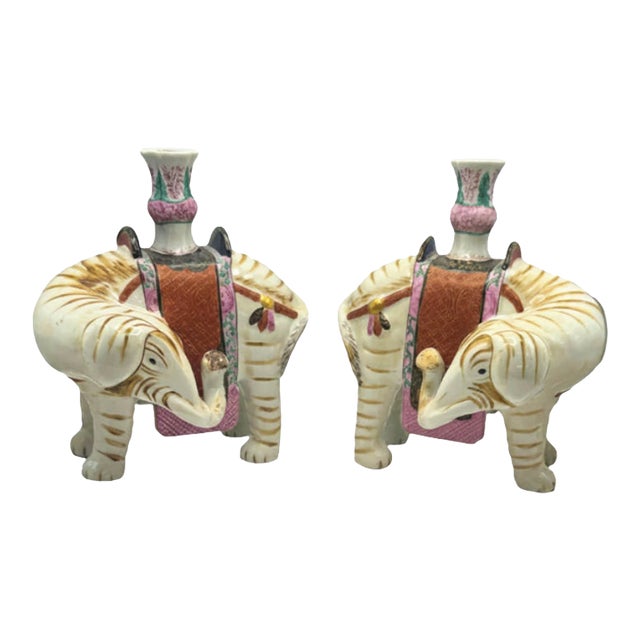 Vintage Mottahedeh Elephant Candleholders, Pair For Sale