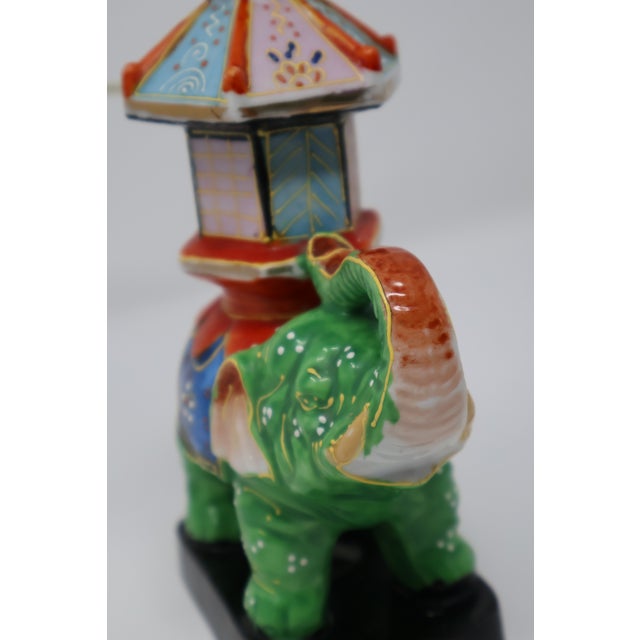 Vintage Japanese Satsuma-Style Moriage Elephant Pagoda Lamp With Shade For Sale - Image 13 of 18