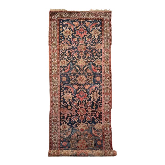 Antique Malayer Runner Oversized Herati Water Garden Fish Rug 3.4 x 13.5 For Sale