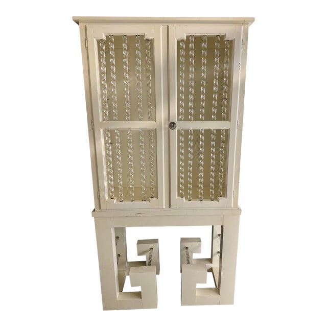 Late 20th Century Lacquer Wood With Twisted Lucite Rods and Giant Brass Side Detailed Cabinet on Greek Key Style Base For Sale