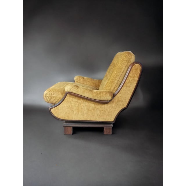 Armchair in Yellow Velvet and Wood, 1960s For Sale - Image 4 of 6