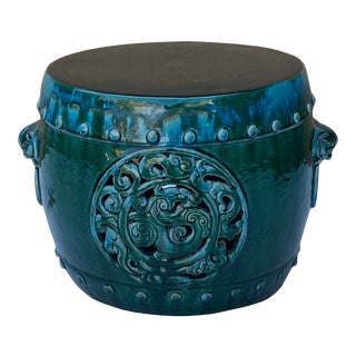 Chinese Ceramic Round Green Dragon Garden Stool Stand Table For Sale