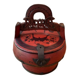 Antique Chinese Red Wedding Basket For Sale