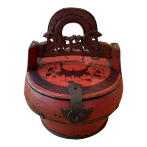 Antique Chinese Red Wedding Basket