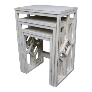Set of 3 Distressed White Geometric Nesting Tables