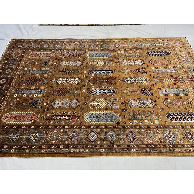 Brown Afghan Sultani Natural Dye Wool Rug, Tribal Geometric Tree Motifs ...