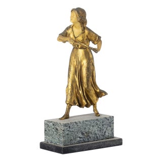 Amélie Colombier, Figurative Sculpture, 19th-20th Century, Gilt Bronze on Marble Base For Sale