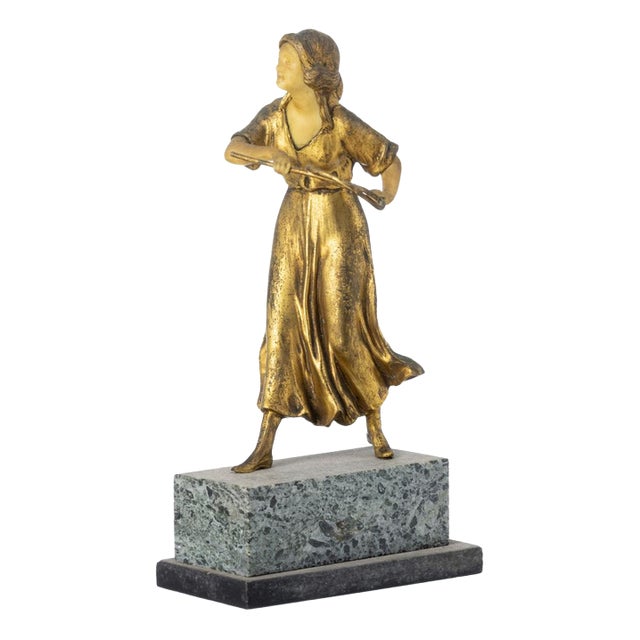 Amélie Colombier, Figurative Sculpture, 19th-20th Century, Gilt Bronze on Marble Base For Sale