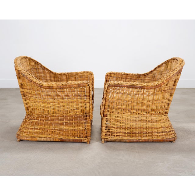 Pair of Organic Modern Rattan Wicker Lounge Armchairs For Sale In Sacramento - Image 6 of 18