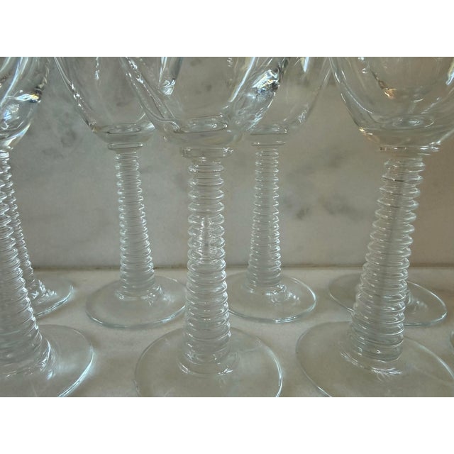 Transparent Set of 8 Vintage Ribbed Stem Wine Glasses For Sale - Image 8 of 9