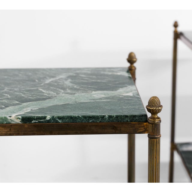 1950s Antique Brass and Green Marble Etagere Side Tables, 1950, Set of 2 For Sale - Image 5 of 12