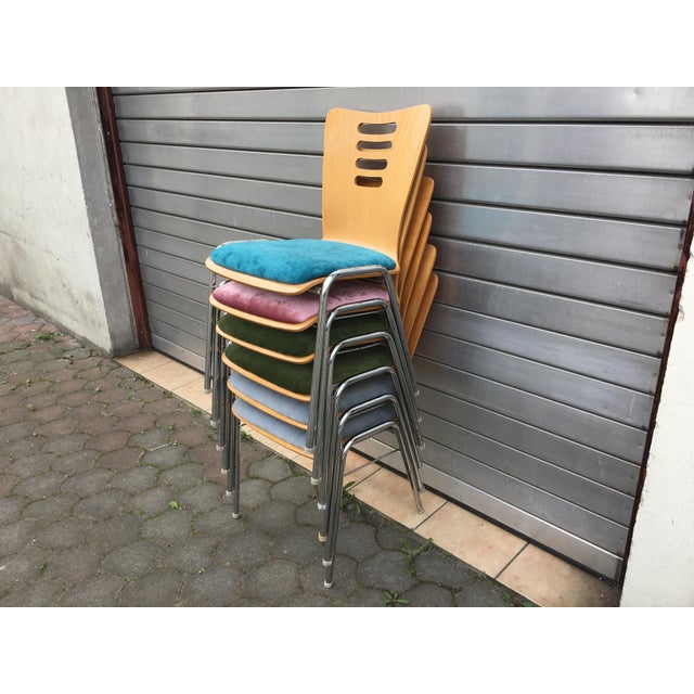 Stackable Metal and Wood Chairs, 1990s, Set of 4 For Sale - Image 13 of 16
