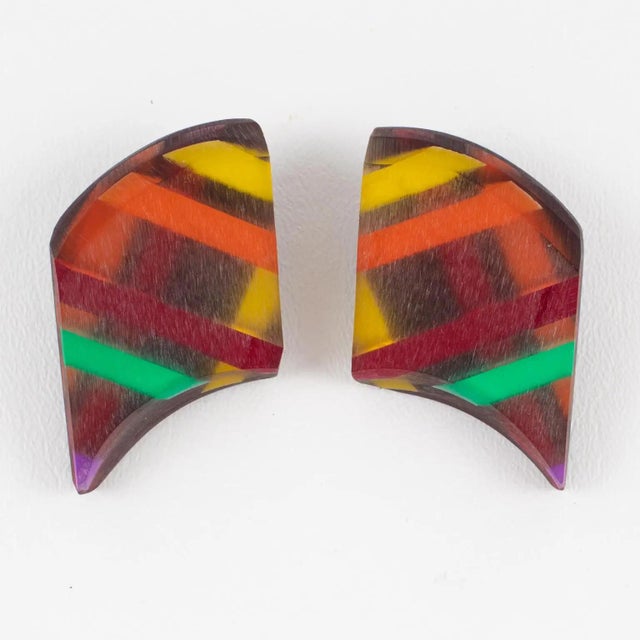 Contemporary Kaso Geometric Multicolor Harlequin Acrylic Resin Earrings For Sale - Image 3 of 6