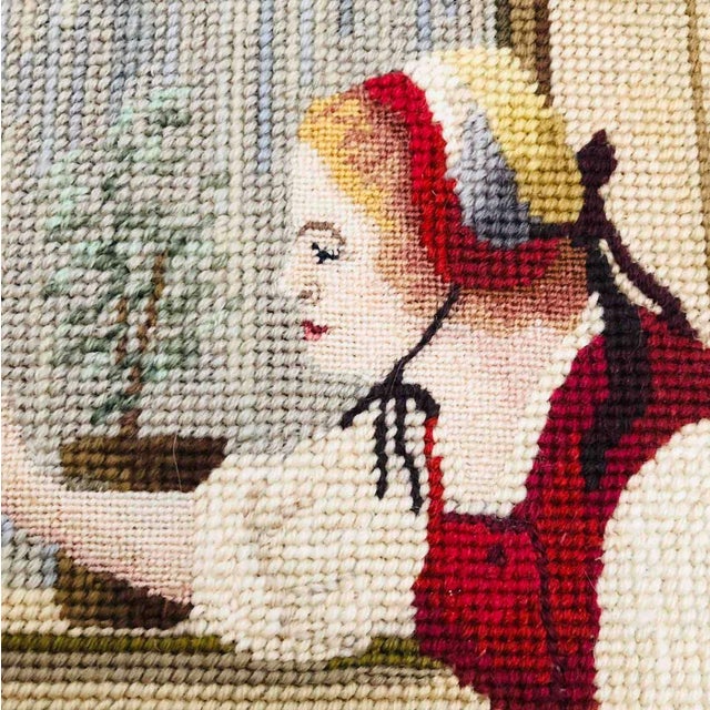 Vintage Embroidery Needlework Picture Handmade Finished Who is it? by Johann Georg Meyer von Bremen Picture 17.5x24" Frame...