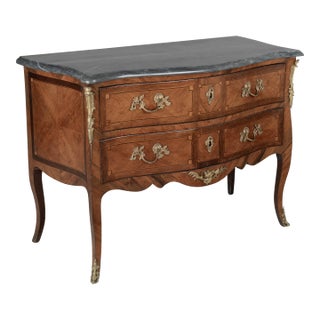 Louis XV Commode Sauteuse With Marquetry and Turquin Marble, C. 1750 For Sale