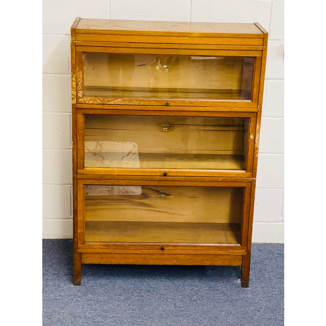 American 1920s Antique Macey Oak Barrister Three-Stack Bookcase For Sale - Image 3 of 13