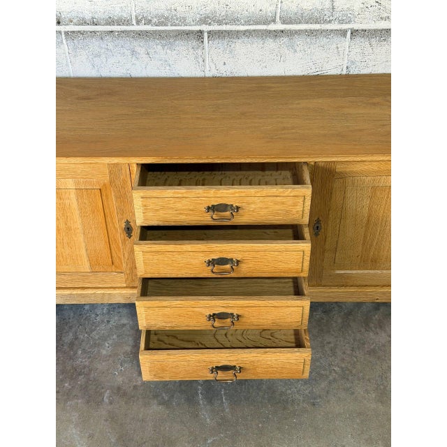 Oak Low Sideboard Credenza With Four Drawers and Two Doors Danish Mid-Century Modern 1970s For Sale - Image 12 of 12